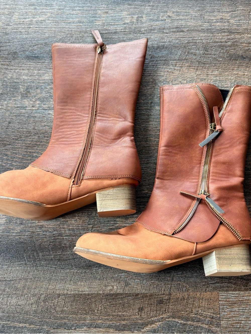 Women's Tan Leather Mid-Calf Zip Boots